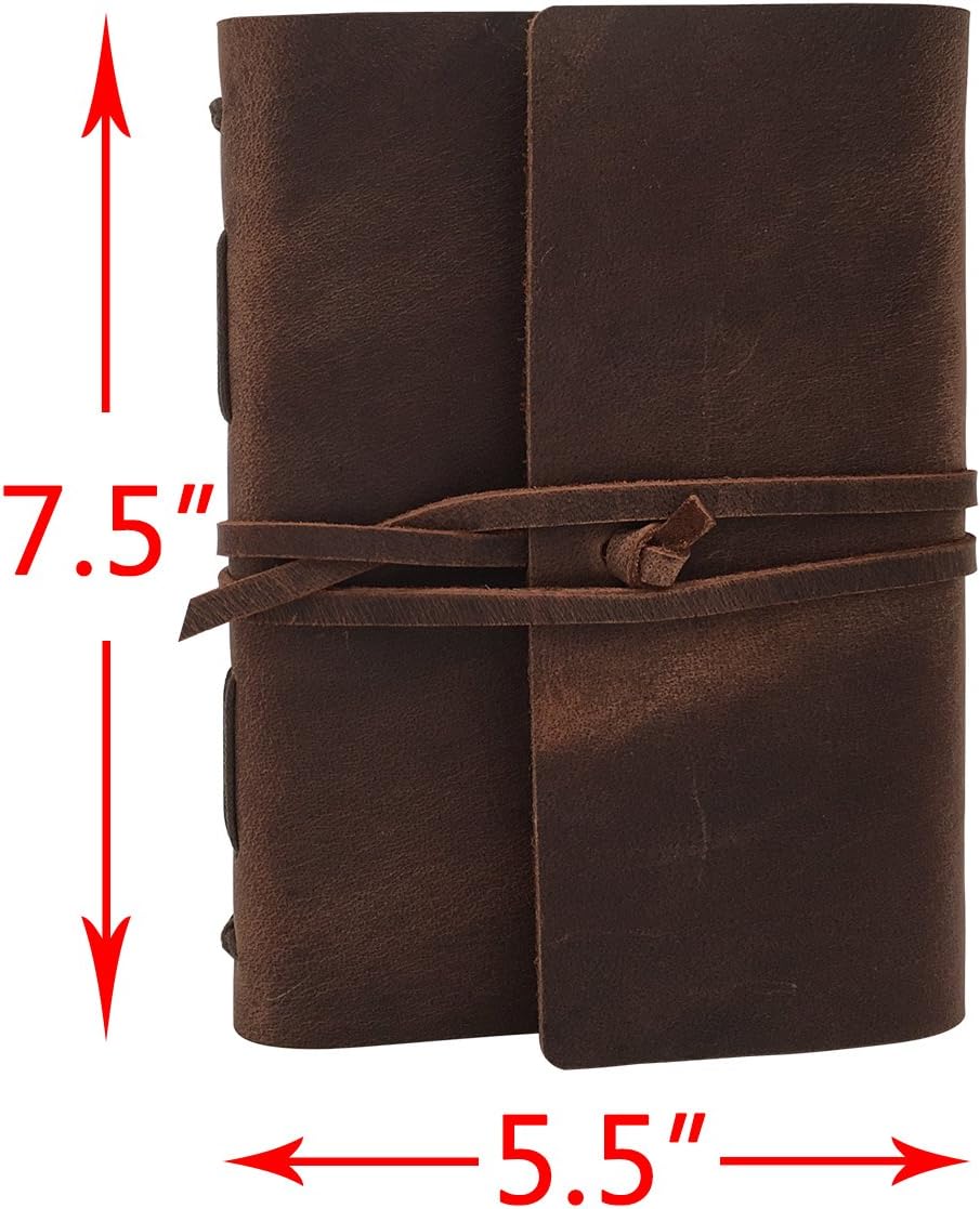 Leather Journal Writing Notebook - Genuine Leather Bound Daily Notepad for Men & Women Lined Paper 240 Kraft Pages, Handmade, Rustic Brown, 5 x 7 in