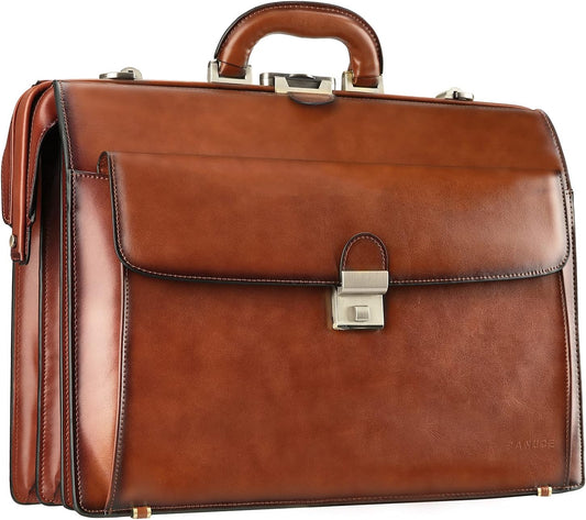 Banuce Vintage Leather Briefcase for Men with Lock 15.6 Inch Laptop Lawyer Attorney Bag Professional Doctor Bag